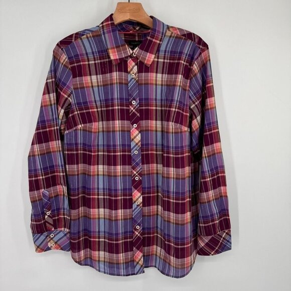 Talbots Womens Plaid  Shirt size Large Long Sleeve Cotton Metallic Blend - Picture 4 of 12